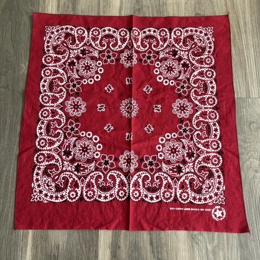 Vintage 1980s Paisley Bandana Colorfast Made In The USA Red